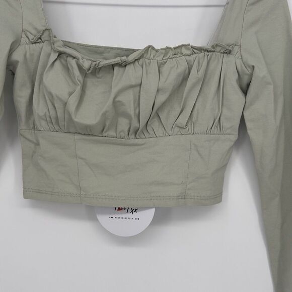 Princess Polly | Green Crop Blouse Long Sleeve Top | Sz‎ 4 Spring Casual - Picture 4 of 11
